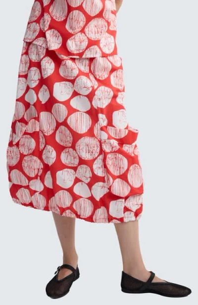 Luukaa Alira Printed Poplin Balloon Skirt In Red