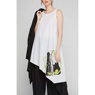 Luukaa Allegro Printed Asymmetrical Poplin Tunic In White
