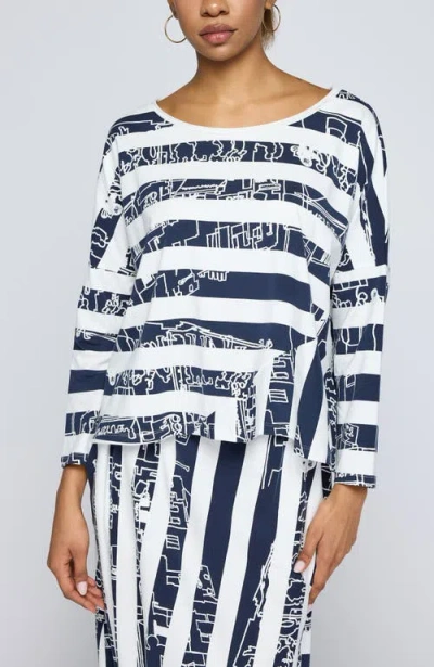 Luukaa Astraea Striped Cotton Jersey Blouse In Blue