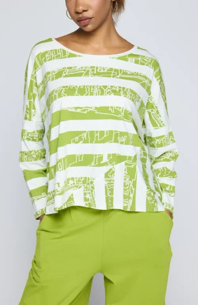 Luukaa Astraea Striped Cotton Jersey Blouse In Green