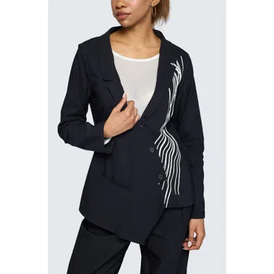 Luukaa Ava Printed Linen Cotton Blended Jacket In Black