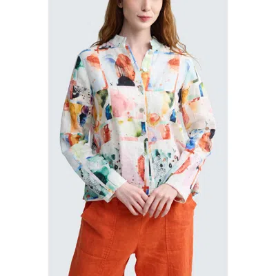 Luukaa Avelia Painterly Print Linen Shirt In Multi