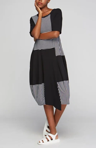 Luukaa Clarion Striped Viscose Jersey Dress In Black