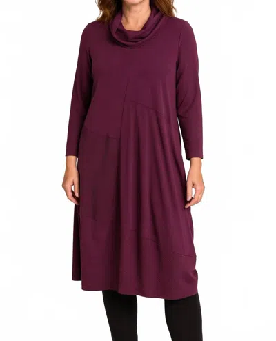 Luukaa Cowl Neck Long Sleeve Dress In Aubergine In Purple