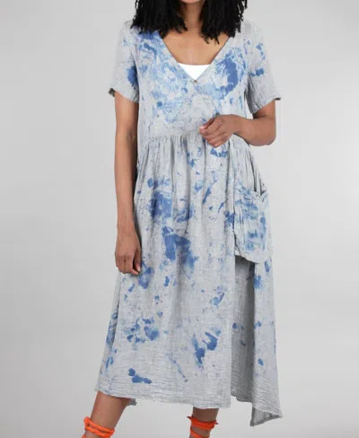 Luukaa Drop-waist Linen Dress In Gray/blue In Multi