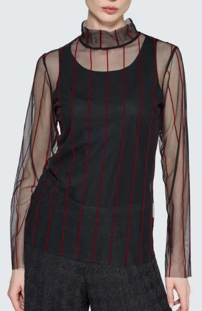 LUUKAA LUUKAA EISLEY STRIPED MESH BLOUSE