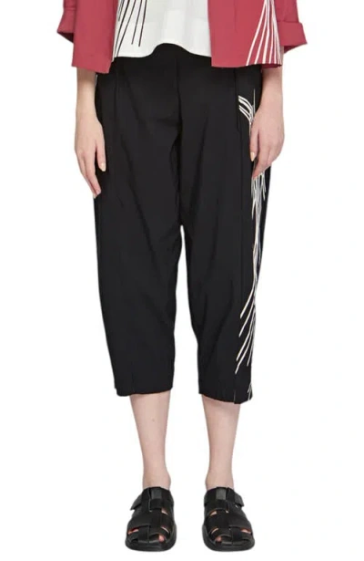 Luukaa Eli Printed Linen Cotton Blended Pants In Black