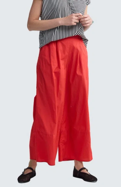 Luukaa Elinea Printed Poplin Wide-leg Pants In Red