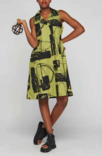 Luukaa Evadne Printed Poplin Dress With Cotton Lining In Green
