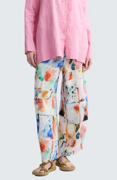 Luukaa Ivara Painterly Print Linen Pants In Multi