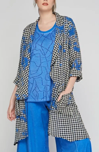 Luukaa Jax Checkered Gauze Linen Duster In Blue