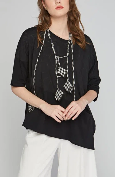 Luukaa Knox Devore Cotton Jersey Blouse In Black