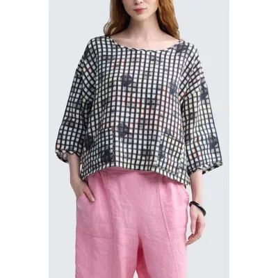 Luukaa Lunelle Neon Print Linen Boxy Blouse In Black