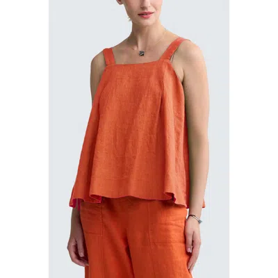 Luukaa Mariel Square Neck Linen Top In Orange