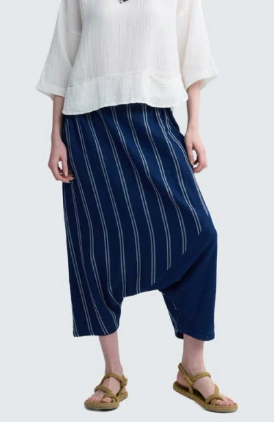 Luukaa Marigold Denim Muslin Harem Pants In Blue