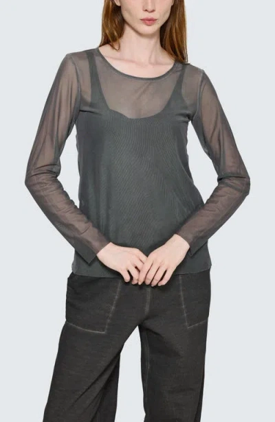 Luukaa Marlene Garment-dyed Mesh Blouse In Black