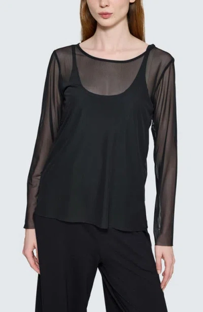 Luukaa Marlene Garment-dyed Mesh Blouse In Black