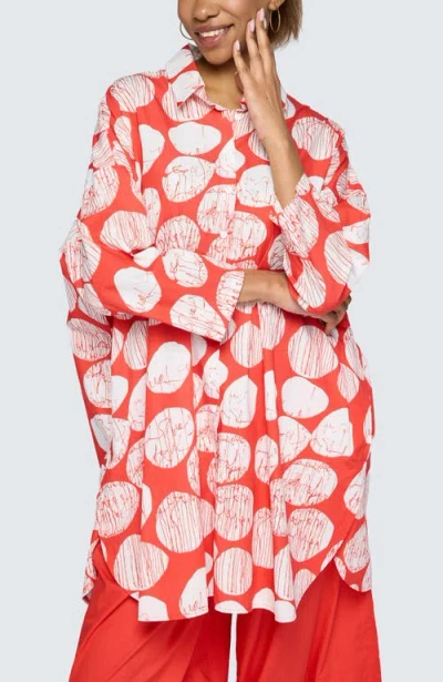 Luukaa Niva Printed Poplin Shirt-tunic In Red