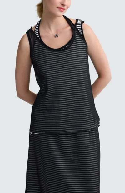 Luukaa Rivka Striped Mesh Top In Black