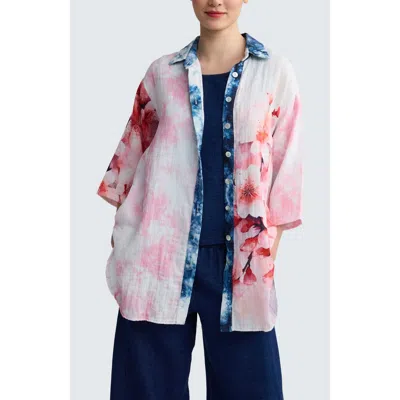 Luukaa Rosalie Long Printed Muslin Shirt In Pink