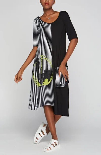 Luukaa Seraphine Printed Striped Viscose Jersey Dress In Black