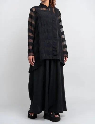 Luukaa Sheer Button Up Collared Blouse In Black