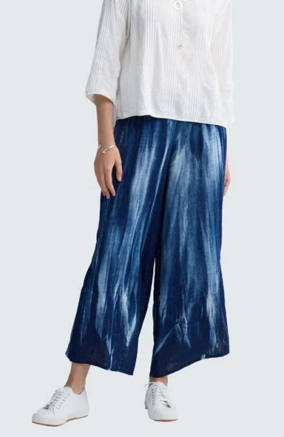 Luukaa Skylar Batik-effect Wide-leg Pants In Blue