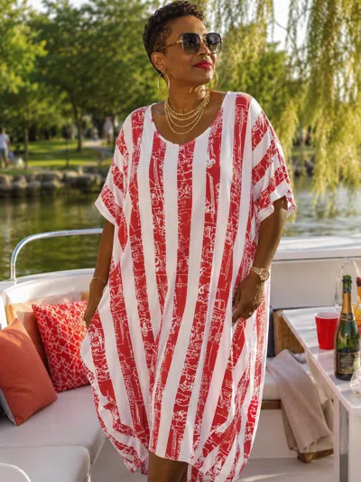 Luukaa Striped Tuck Front Dress In Red In Pink