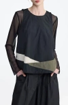 Luukaa Tallora Asymmetric Panel Taffeta Top In Multi