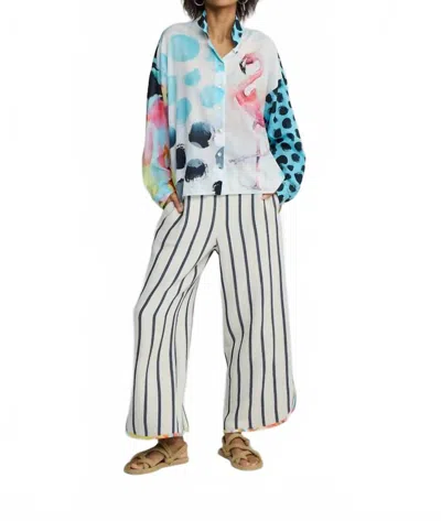 Luukaa Tirrena Cropped Stiped Cotton Pant In Blue Denim