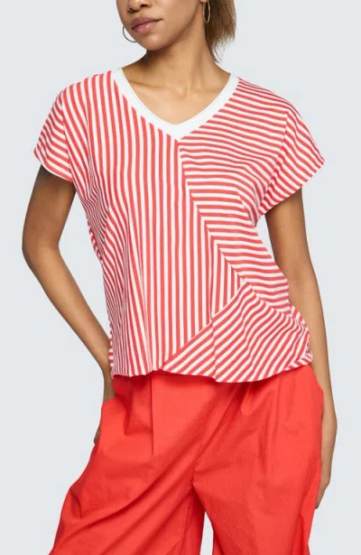 Luukaa Vanya Striped V-neck Top In Red