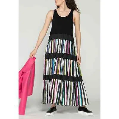 Pre-owned Luukaa Women's Maxi Dress Size 10 Black  Stripes Tank Sleeveless Scoop Neck