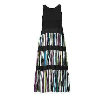 Pre-owned Luukaa Women's Maxi Dress Size 14 Black  Stripes Tank Sleeveless Scoop Neck