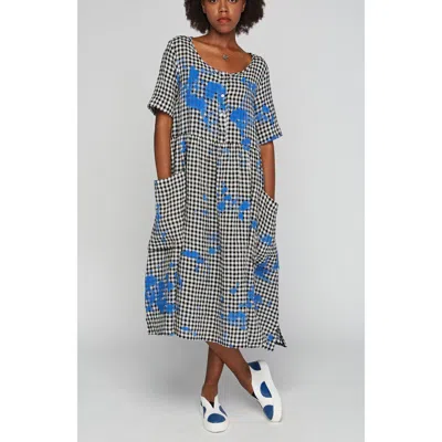 Luukaa Zane Checkered Gauze Linen Dress In Black