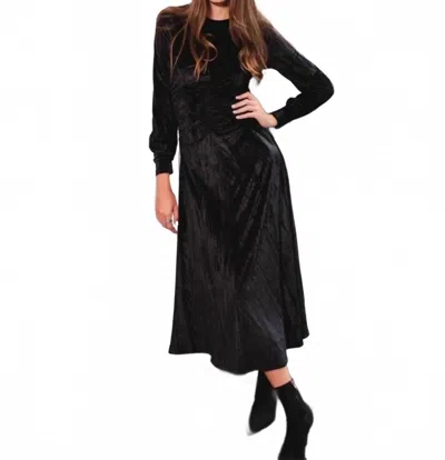 Luum Ginette Long Sleeves Crushed Velvet Dress In Black