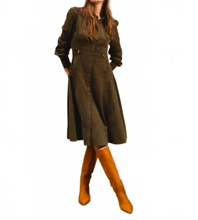 Luum Luna Button Down Long Sleeve Dress In Green In Brown