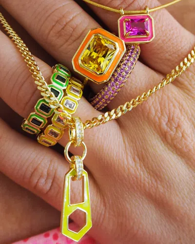 Luv Aj Bezel Ballier Ring- Bright Green- Gold In Silver