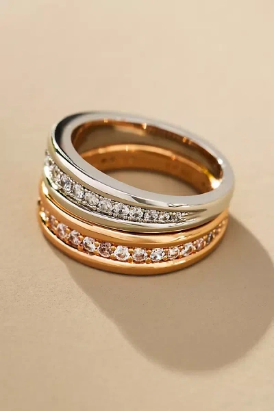 Luv Aj Bezel Band Two-tone Rings, Set Of 2 In Gold