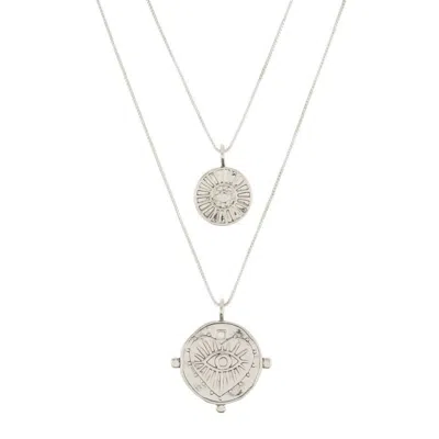 Luv Aj Evil Eye Double Coin Necklace In Grey