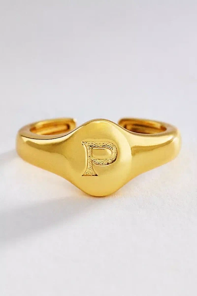 Luv Aj Initial Oval Signet Ring In Gold