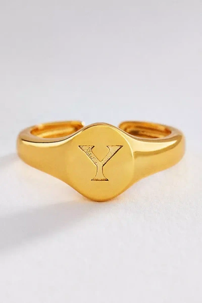 Luv Aj Initial Oval Signet Ring In Gold