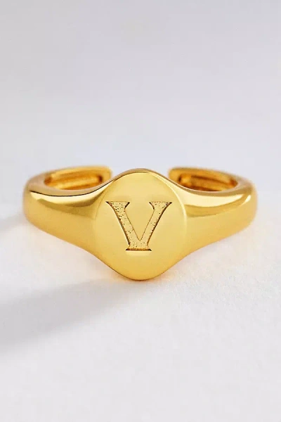 Luv Aj Initial Oval Signet Ring In Gold