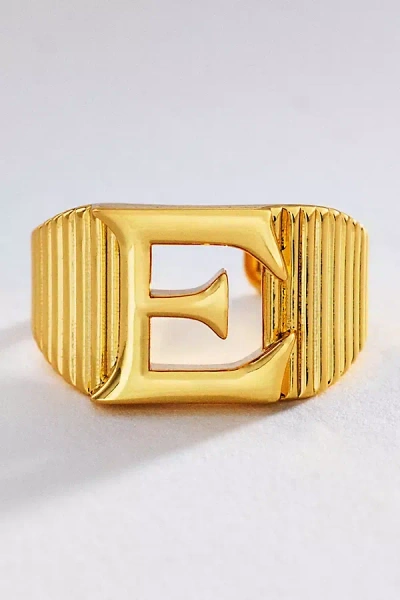 Luv Aj Initial Ridged Signet Ring In Gold