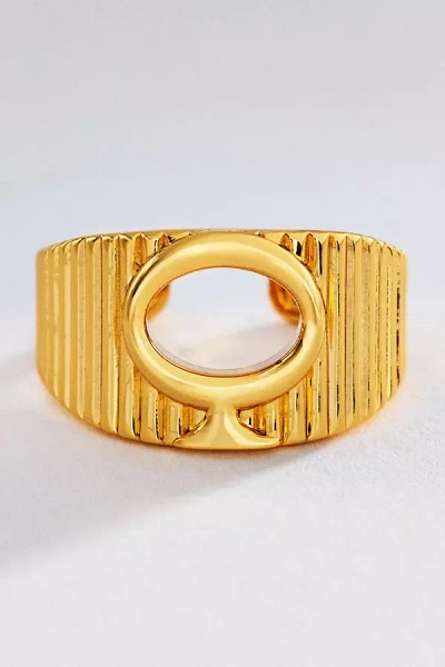 Luv Aj Initial Ridged Signet Ring In Gold