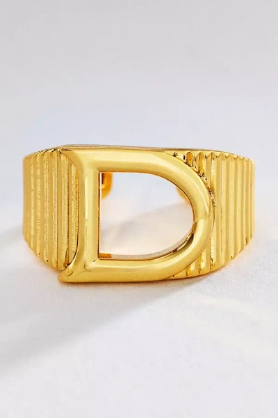 Luv Aj Initial Ridged Signet Ring In Gold