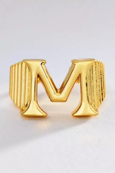 Luv Aj Initial Ridged Signet Ring In Gold