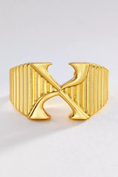 Luv Aj Initial Ridged Signet Ring In Gold