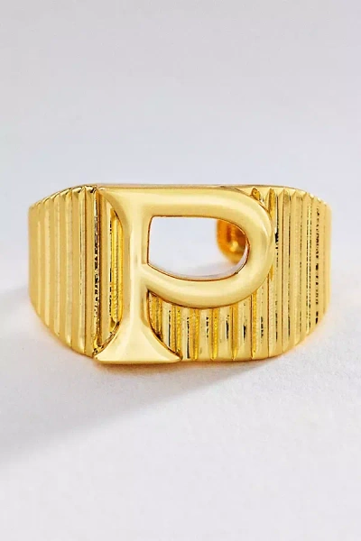 Luv Aj Initial Ridged Signet Ring In Gold