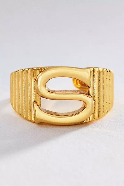 Luv Aj Initial Ridged Signet Ring In Gold