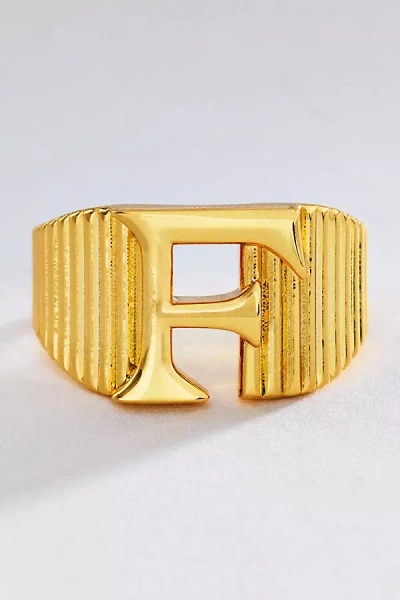 Luv Aj Initial Ridged Signet Ring In Gold